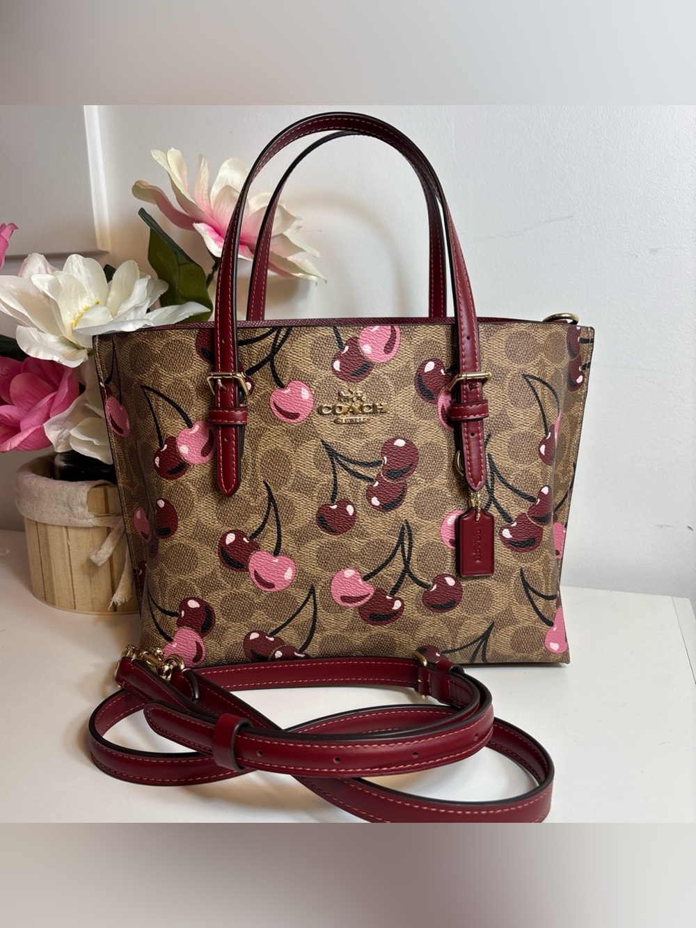 Coach Cherry signature print brown and burgundy/dark cherry
Mollie 25